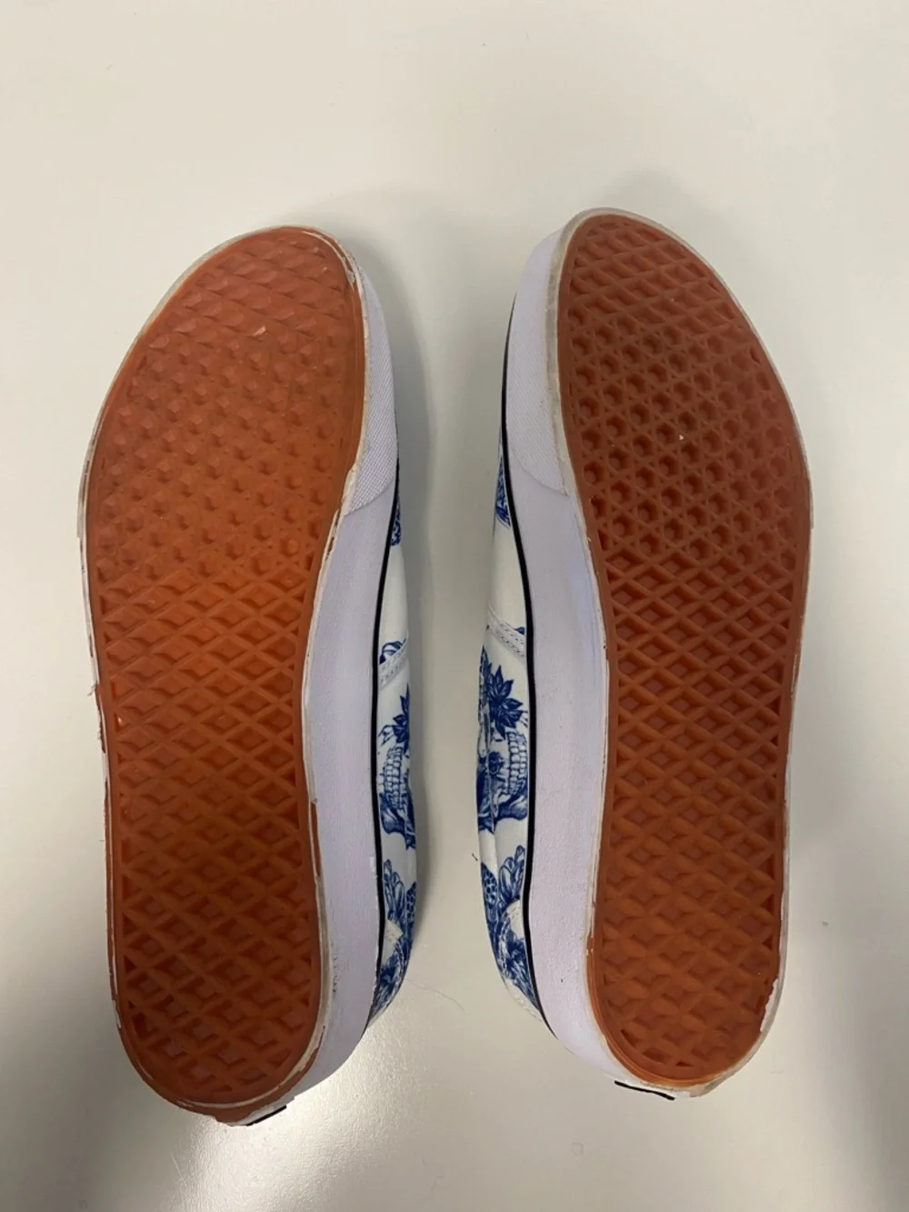 White Slip-On Women’s Sneakers with Blue Skull & Floral Print - Picture 5 of 5